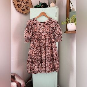 La’ Ven Leopard Baby Doll Dress, Size Small, Pink and Navy Blue